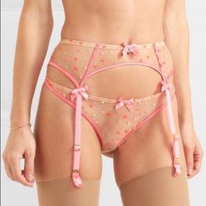🆕 Agent‎ Provocateur Pink Brie Satin-trimmed Embroidered Tulle Suspender Belt